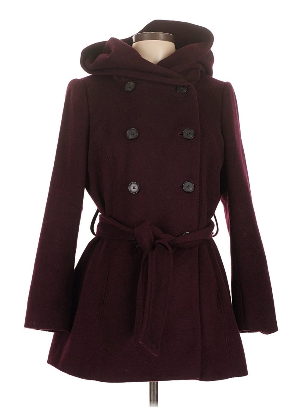 Banana Republic Women's Burgundy Hooded Wool Pea Coat